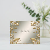 Witte Bloemige Gouden Sierlijke Briefkaart (Staand voorkant)