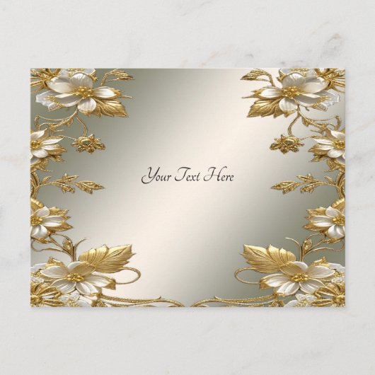 Witte Bloemige Gouden Sierlijke Briefkaart (Voorkant)