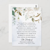 Witte bloemige groen gebogen dankkaart voor begraf briefkaart (Voorkant / Achterkant)