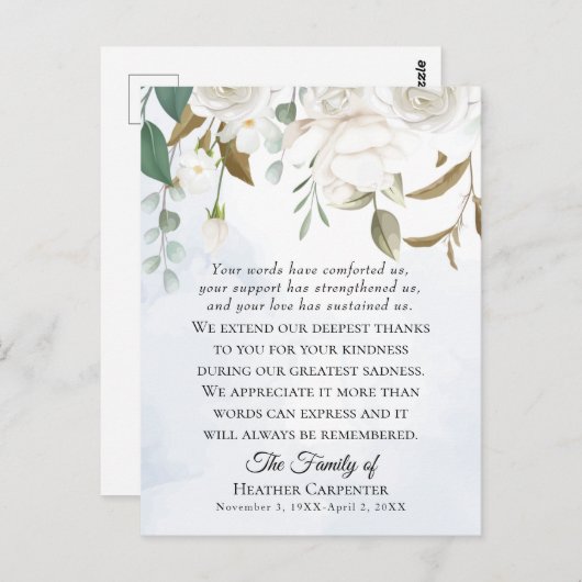 Witte bloemige groenbladeren gevouwen rouwkaarten briefkaart (Voorkant / Achterkant)