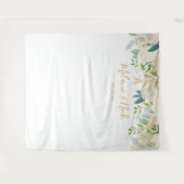 Witte bloemige groene achtergrond voor trouwfoto's wandkleed (Voorkant (horizontaal))