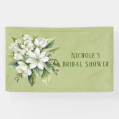 Witte Bloemige Groene Aquarel Bruidsdouche Spandoek (Horizontaal)