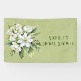 Witte Bloemige Groene Aquarel Bruidsdouche Spandoek