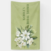 Witte Bloemige Groene Aquarel Bruiloftsborrel Spandoek (Verticaal)