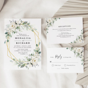 Witte bloemige groene blad RSVP kaart