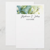 Witte Bloemige Groene Bladeren Elegante Rustieke B Briefpapier (Voorkant / Achterkant)