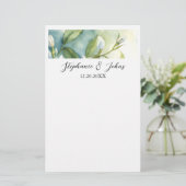 Witte Bloemige Groene Bladeren Elegante Rustieke B Briefpapier (Staand voorkant)