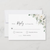 Witte bloemige groene bladervulling RSVP kaart (Voorkant)