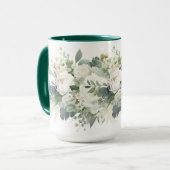 Witte bloemige groene botanische waterverf mok (Voorkant links)
