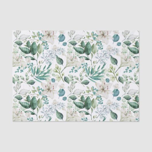 Witte bloemige groene bruidsborrel bruiloft tissuepapier (Voorkant)