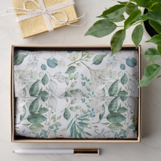 Witte bloemige groene bruidsborrel bruiloft tissuepapier (Geschenk)