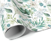 Witte bloemige groene bruidsbruiloft cadeaupapier (Rol Hoek)