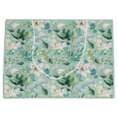 Witte bloemige groene bruidsbruiloft groot cadeauzakje (Voorkant)