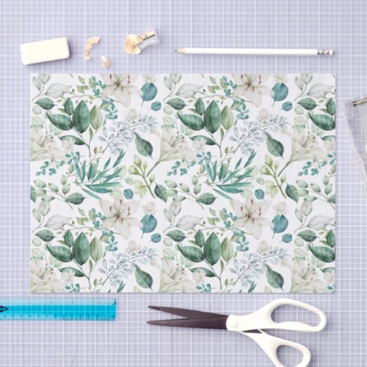 Witte bloemige groene bruidsbruiloft tissuepapier (Craft)