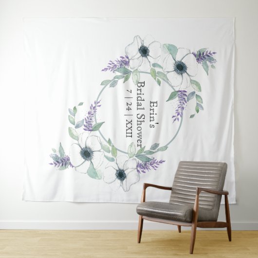 Witte bloemige groene bruidsdouche achtergrond wandkleed (In Situ (horizontaal))