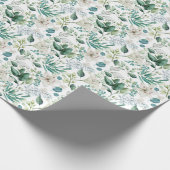 Witte Bloemige Groene Bruidsdouche Bruiloft Cadeaupapier (Hoek)