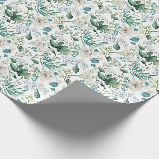 Witte Bloemige Groene Bruidsdouche Bruiloft Cadeaupapier (Hoek)