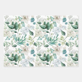 Witte bloemige groene bruidsdouche bruiloft inpakpapier vel (Voorkant 2)