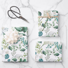 Witte bloemige groene bruidsdouche bruiloft inpakpapier vel