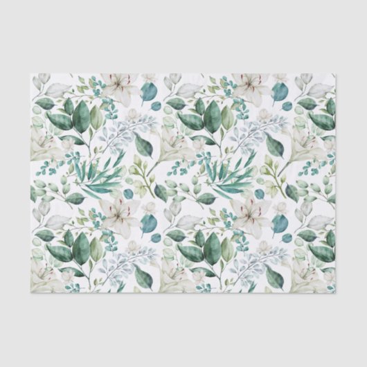 Witte bloemige groene bruidsdouche bruiloft tissuepapier (Voorkant)