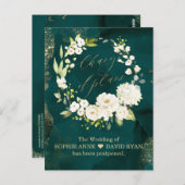 Witte Bloemige Groene Gouden Verandering Van Plann Briefkaart (Voorkant / Achterkant)