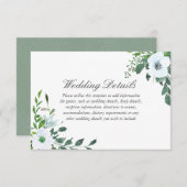 Witte bloemige groene huwelijksdetails receptie informatiekaartje (Voorkant / Achterkant)