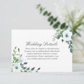 Witte bloemige groene huwelijksdetails receptie informatiekaartje (Staand voorkant)