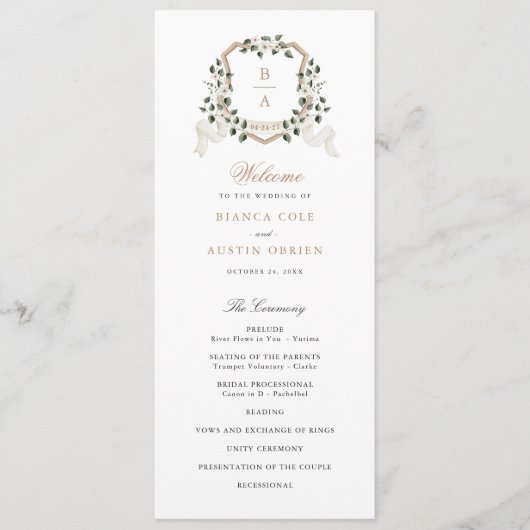 Witte Bloemige Groene Klimop Top Salie Bruiloft Programmakaart (Voorkant)