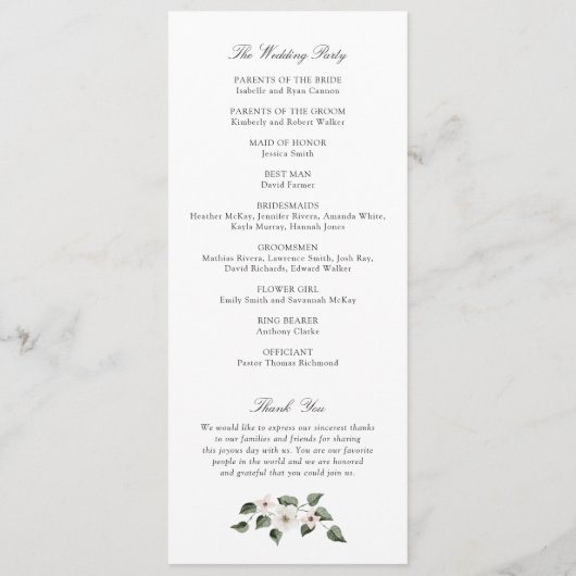 Witte Bloemige Groene Klimop Top Salie Bruiloft Programmakaart (Achterkant)