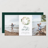 Witte bloemige groene krans Kerst foto Feestdagenkaart (Voorkant / Achterkant)