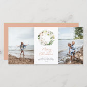 Witte bloemige groene krans Kerst foto Feestdagenkaart (Voorkant / Achterkant)