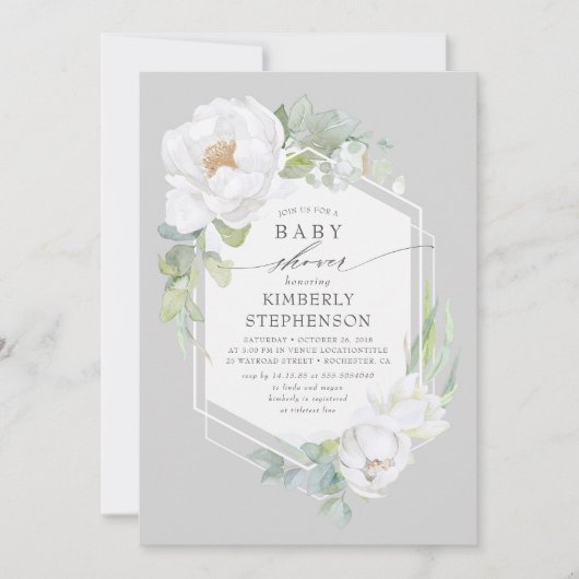 Witte bloemige groene moderne elegante baby shower kaart (Voorkant)