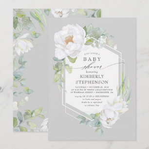Witte bloemige groene moderne elegante baby shower kaart