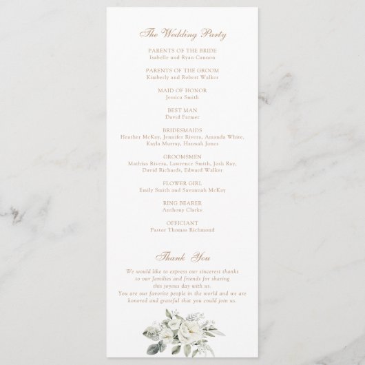 Witte bloemige groene salie monogram wapen trouwfe programmakaart (Achterkant)