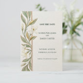 Witte bloemige groene Save The Date kaart (Staand voorkant)