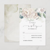 Witte bloemige groene spetters trouw-RSVP RSVP Kaartje (Voorkant / Achterkant)