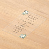 Witte bloemige groene traditionele formele bruilof acryl uitnodigingen (Laagn)