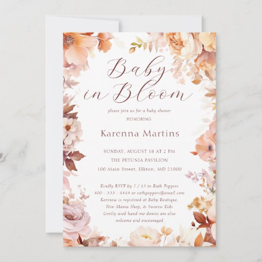 Witte  bloemige Herfst Baby in bloesemdouche Kaart (Voorkant)