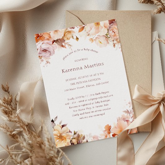 Witte bloemige herfst geslachtsneutrale babyshower kaart