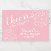 Witte bloemige hibiscus mini roze sparkling wijnetiket (Enkel label)