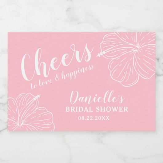 Witte bloemige hibiscus mini roze sparkling wijnetiket (Enkel label)