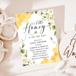 Witte bloemige honingbij baby shower kaart