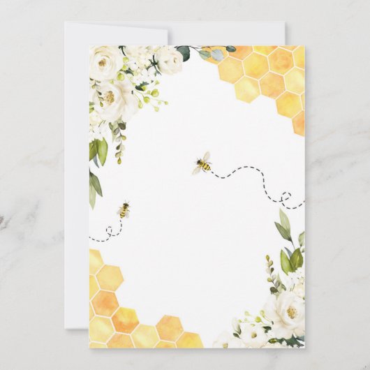 Witte bloemige honingbij baby shower kaart (Achterkant)