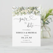 Witte bloemige huwelijksaankondiging Bewaar de dat Save The Date (Staand voorkant)