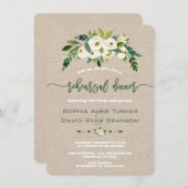 Witte bloemige jute handgeschreven oefendiner kaart (Voorkant / Achterkant)