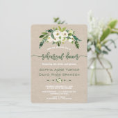 Witte bloemige jute handgeschreven oefendiner kaart (Staand voorkant)