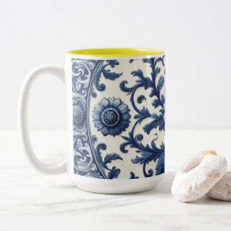 Witte bloemige keramische koffiemok, 15oz tweekleurige koffiemok