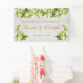Witte Bloemige Lelies Marmer Script Trouw Welkom Spandoek (Insitu)