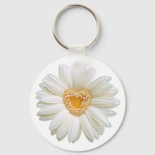 Witte Bloemige Madeliefjes Bloem Gele Hart Sleutelhanger