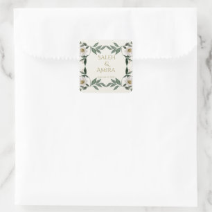 Witte bloemige moslim bruiloft vierkante sticker